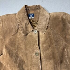 Fox Classic Brown Suede Leather Car Coat Jacket Womens Medium Button Front VTG
